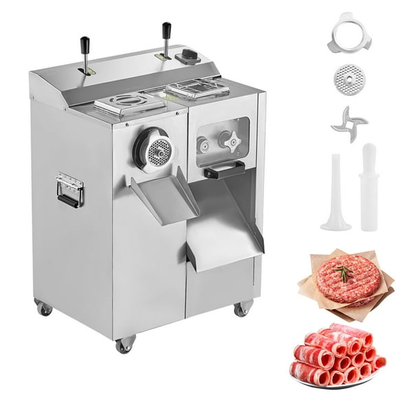 KFFKFF Meat Processor, 14 Lbs/Min Electric Meat Cutter, Slicer, Sausage Filler with Knife, Grinding Disc, Sausage Creator, Stainless Steel Meat Chopper Cabinet for Slicing Shredding Dicing