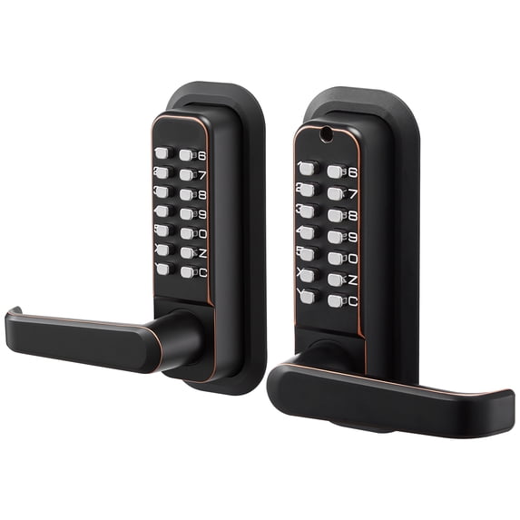 KFFKFF Mechanical Keyless Entry Door Lock, 2.0 Code Upgrade, 4-7 Digit Combination, Dual-Sided Push Button Keypad with Handle, Auto Locking Feature, Oil-Rubbed Bronze Finish