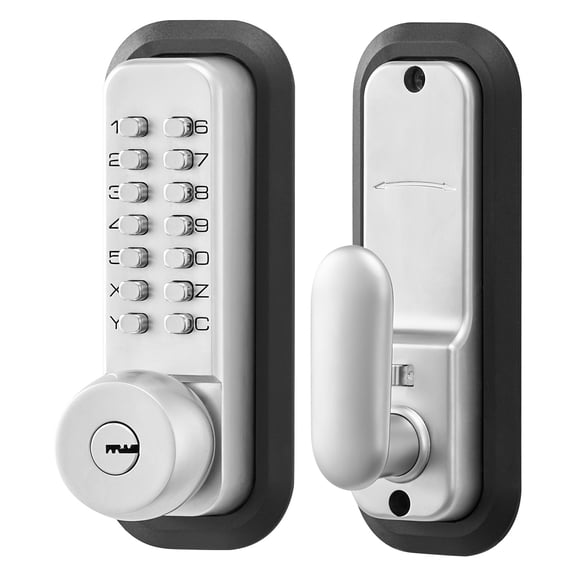 KFFKFF Mechanical Keyless Entry Door Lock, 2.0 Code Upgrade, 4-7 Digit Combination, Single-Sided Push Button Keypad, Auto Locking, Suitable for Garden Gates and Indoor or Outdoor Use, Silver
