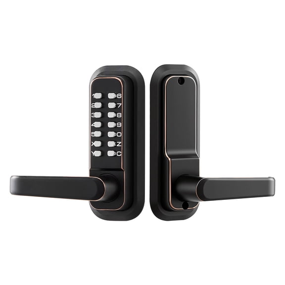 KFFKFF Mechanical Keyless Entry Door Lock, Upgraded 2.0 Code System, 4-7 Digit Combination, Single-Sided Push Button Keypad with Handle, Auto Locking Feature, Oil-Rubbed Bronze Finish