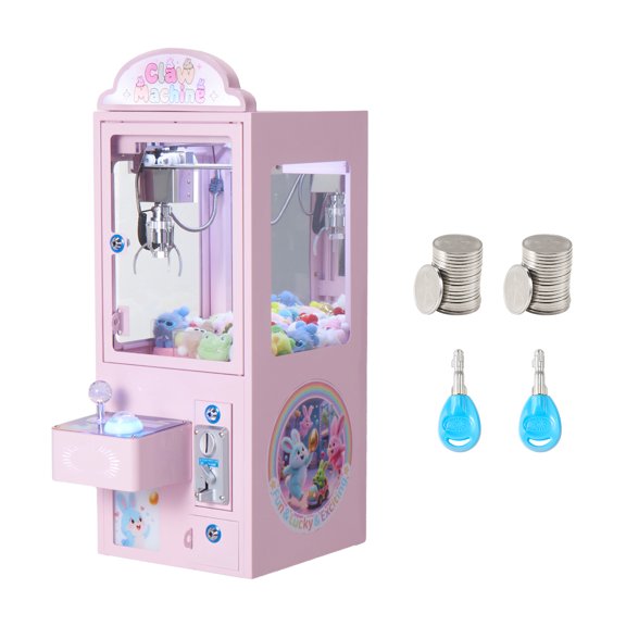 KFFKFF Medium-Sized Claw Crane Machine with Lights & Sounds, Adjustable Steel Claws, Toy and Candy Grabber Prize Dispenser for Events, Home, and Entertainment Venues, Pink