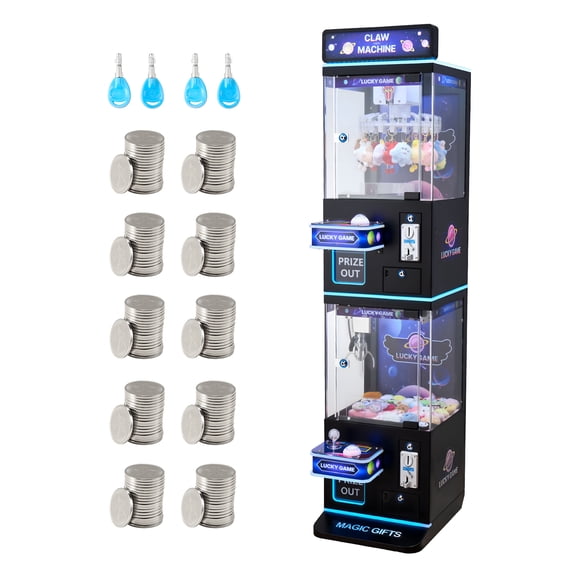 KFFKFF Medium-Sized Claw Machine, Arcade Game with Dual-Layer Claw and Grabber, Lights and Sounds, Toy and Candy Prize Dispenser for Home or Commercial Use, Black and Purple