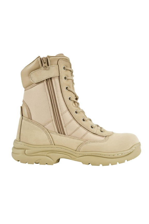 Men's 8-Inch Tactical Boots, Durable Combat Hiking Footwear with Side Zipper, Lightweight and Breathable Design for Outdoor Activities, Security, and Motorcycling, US Size 10 Sand Color