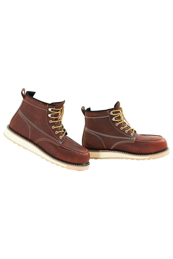 Men's Industrial Construction Boots, Size 11.5 US, Water-Resistant with Moc Toe Design, Anti-Slip Footwear, Lightweight with Breathable EVA Rubber Sole, Brown