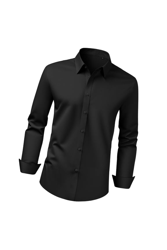 Men's Long Sleeve Button-Up Shirt, Slim Fit Wrinkle-Resistant Dress Shirt with Soft Stretch Fabric for Business, Casual, Formal Events, Work, Weddings, or Dinners, Black