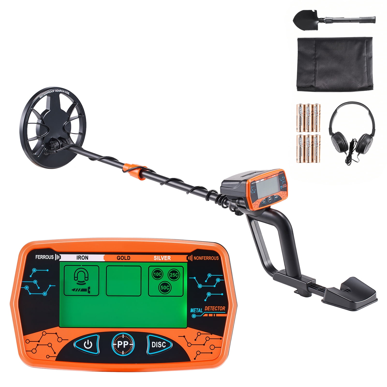 KFFKFF Metal Detector for Adults, 8" High-Precision Gold Finder, Waterproof Search Coil with Display, Headphones, 3 Modes, Adjustable Length, Ideal for Gold and Treasure Hunting
