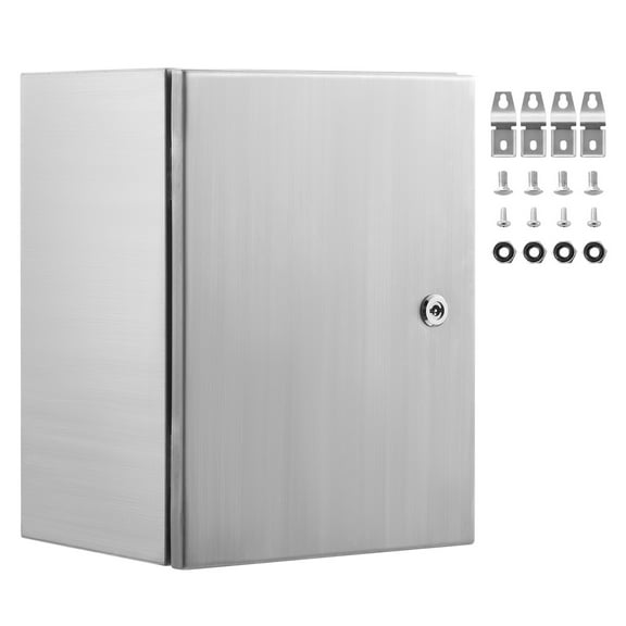 KFFKFF Metal Power Box, 20"x 16"x 8", Composed of 304 Stainless Steel, Wall-Attachable Outdoor Electrical Device Housing with Installation Plate, Hinges, and Lock, IP66 Water-Resistant