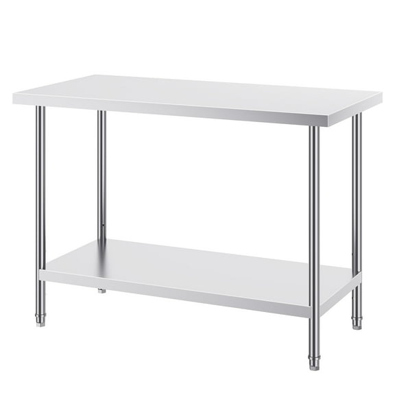 KFFKFF Metal Prep Station, Dimensions 24 x 48 x 34 Inch, Can Hold Up to 800 lbs, Robust Stainless Steel Worktable with 3 Variable Height Settings, Suitable for Commercial Kitchen, Garage, Restaurant