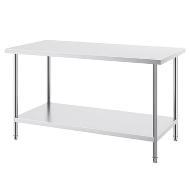 KFFKFF Stainless Steel Worktables,30 x 60 x 34 Inch, Up To 910 lbs, Robust Stainless Steel Food Prep & Work Table with Adjustable Height for Kitchen, Garage, Restaurant