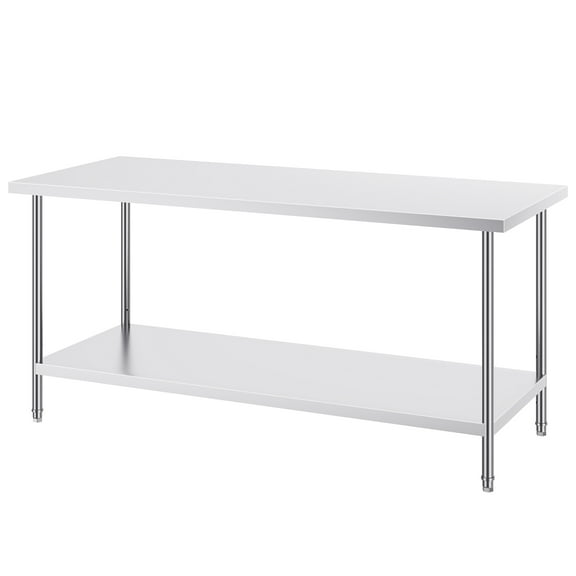 KFFKFF Metal Prep Table, Dimensions: 30x72x34 Inches, Supports up to 920 lbs, Durable Stainless Steel Construction, Features 3 Height Adjustment Options, Ideal for Kitchens, Garages and Restaurants