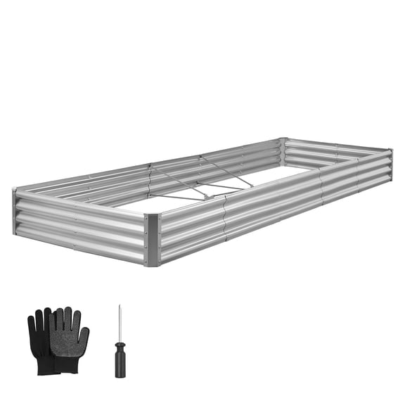 KFFKFF Metal Raised Garden Bed, 12 x 4 x 1 ft Outdoor Galvalume Planter Box, Open Bottom Design, Spacious Planter for Vegetables, Flowers, and Succulents, Galvanized Finish
