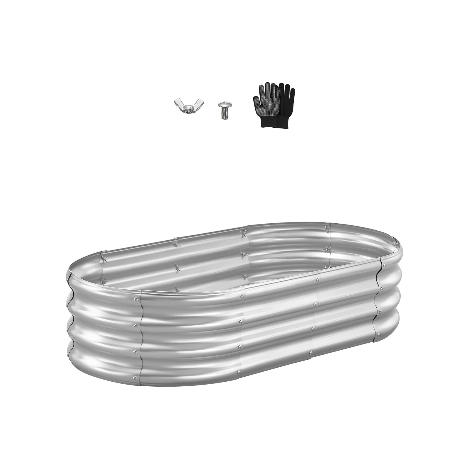 KFFKFF Metal Raised Garden Bed, 4 x 2 x 1 ft Oval Outdoor Galvanized Planter Box, Open Bottom Design, Spacious Planter for Vegetables, Flowers, and Succulents, Galvanized Finish