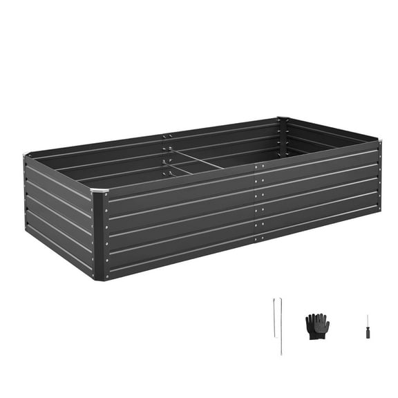 KFFKFF Metal Raised Garden Bed, 6.7 x 3 x 1.5 ft Outdoor Galvanized Planter Box, Open Bottom Design, Spacious Planter for Vegetables, Flowers, Herbs, and Succulents, Gray