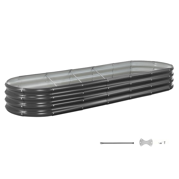 KFFKFF Metal Raised Garden Bed, 8 x 2 x 1 ft Oval Outdoor Galvanized Planter Box, Open Bottom Design for Vegetables, Flowers, Herbs, and Succulents, Dark Gray