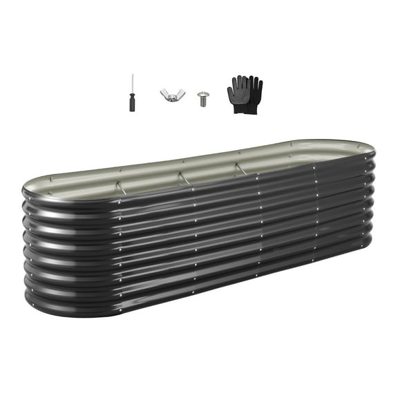 KFFKFF Metal Raised Garden Bed, 8 x 2 x 2 ft Oval Outdoor Galvanized Planter Box, Open Bottom Design, Spacious Planter for Vegetables, Flowers, Herbs, and Succulents, Dark Gray