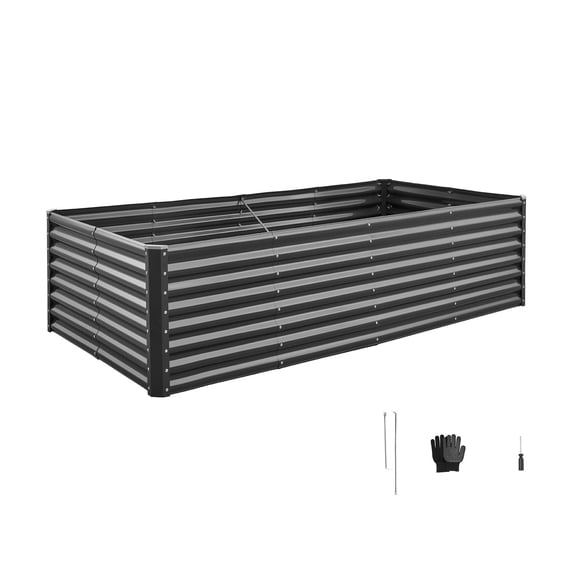 KFFKFF Metal Raised Garden Bed, 8 x 4 x 2 ft Outdoor Galvanized Planter Box, Open Bottom Design, Spacious Planter for Vegetables, Flowers, Herbs, and Succulents, Dark Gray