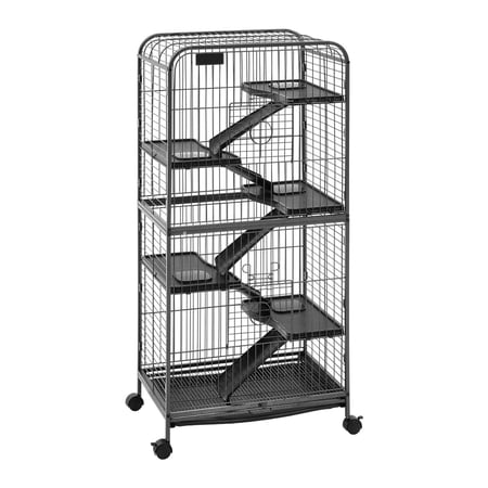 KFFKFF Metal Small Animal Cage 52.4"H 6-Tier Rolling Cage with Wheels, 1" Wire Spacing, Ramps, Platforms, Tray & Doors for Ferrets, Chinchillas, Sugar Gliders, Small Cats & Rabbits