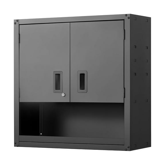 KFFKFF Metal Wall Cabinet, 30W x 12.01D x 30H Inch, Steel Hanging Storage Cabinet with Lockable Doors and Adjustable Shelf for Garage, Basement, Kitchen, Warehouse, Assembly Required, Black