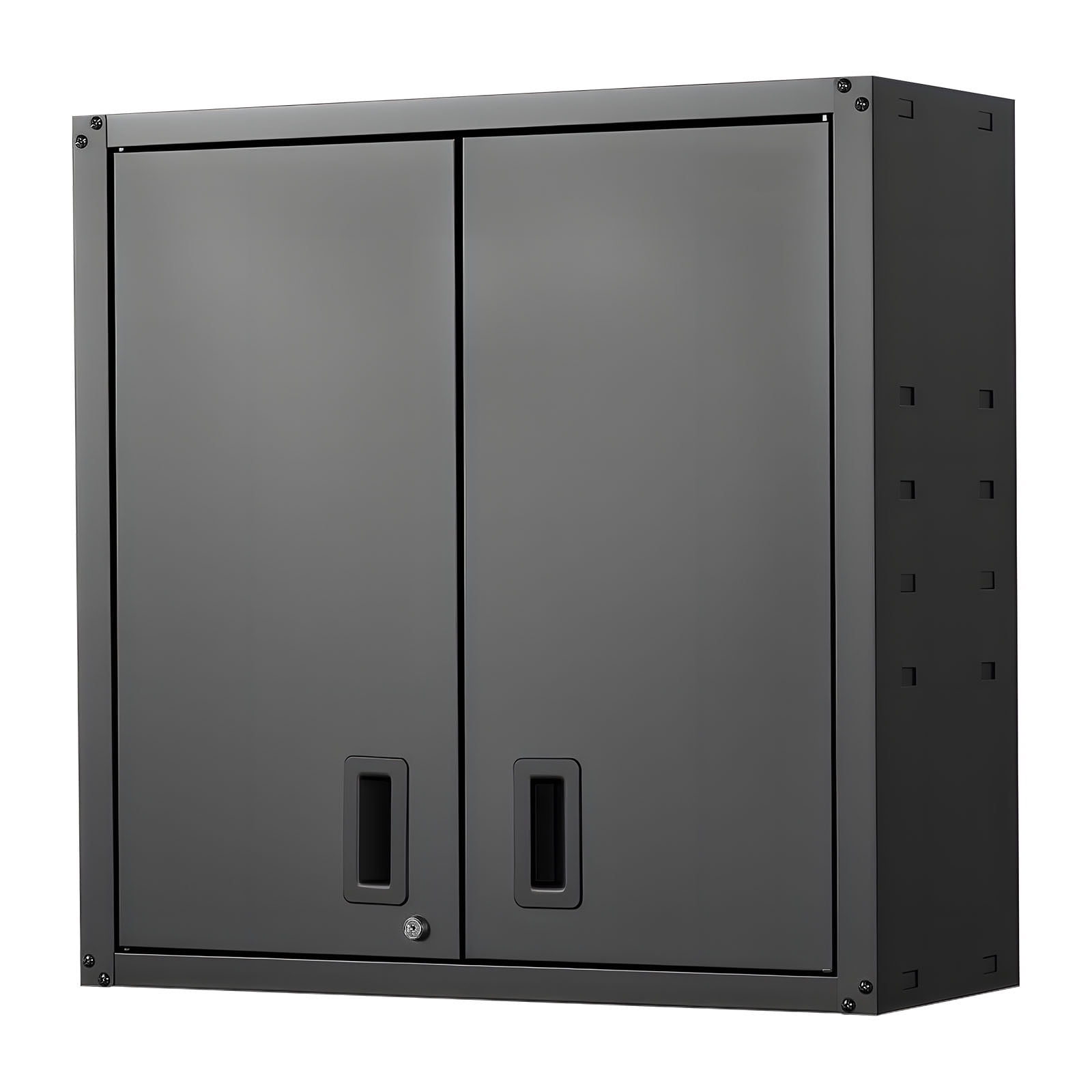 KFFKFF Metal Wall Cabinet, 30W x 12.2D x 30H Inch, Steel Hanging Storage Unit with Lockable Doors and Adjustable Shelf for Garage, Basement, Kitchen, Warehouse, Assembly Required, Black