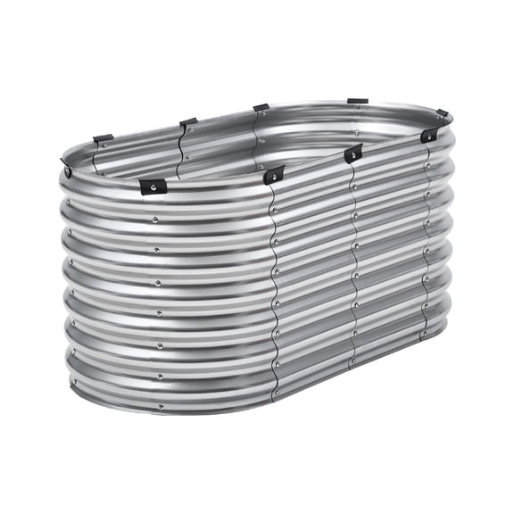 KFFKFF Metallic Elevated Garden Bed, Dimensions 4 x 2 x 2 ft, Outdoor Galvanized Planting Box, Open Bottom Design, Spacious Oval Shaped Raised Bed for Cultivating Vegetables, Blooms, Herbs