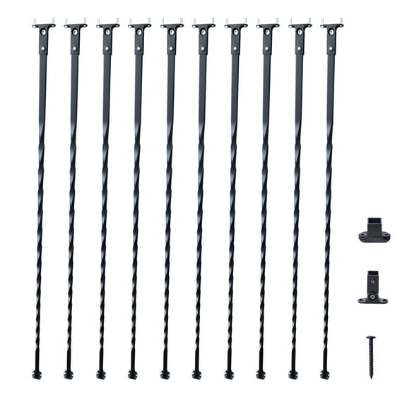 KFFKFF Metallic Staircase Balusters, 44'' x 1/2" Crafted from Galvanized Steel, Set of 10 Deck Baluster featuring Hollow Twists, Satin Black Spiral Stair Railing inclusive of Shoes & Screws