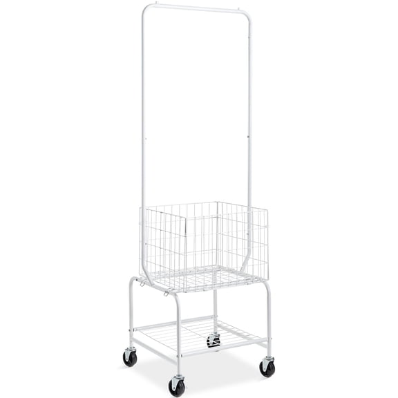 KFFKFF Laundry Cart, Laundry Basket with Wheel and Adjustable Clothes Hanger, Height Adjustable Laundry Butler with Basket