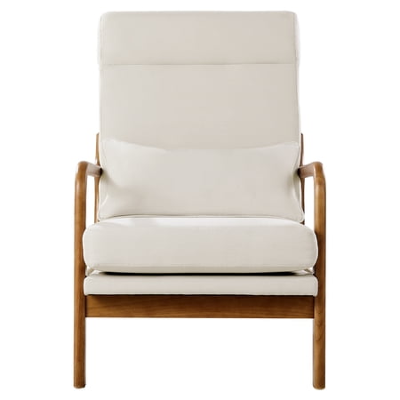 KFFKFF Mid-Century Modern Accent Chair, High Back Armchair with Wooden Frame and Non-Slip Legs, Upholstered Chair with Linen Fabric and 5.3-Inch Thick Cushion for Living Room or Bedroom
