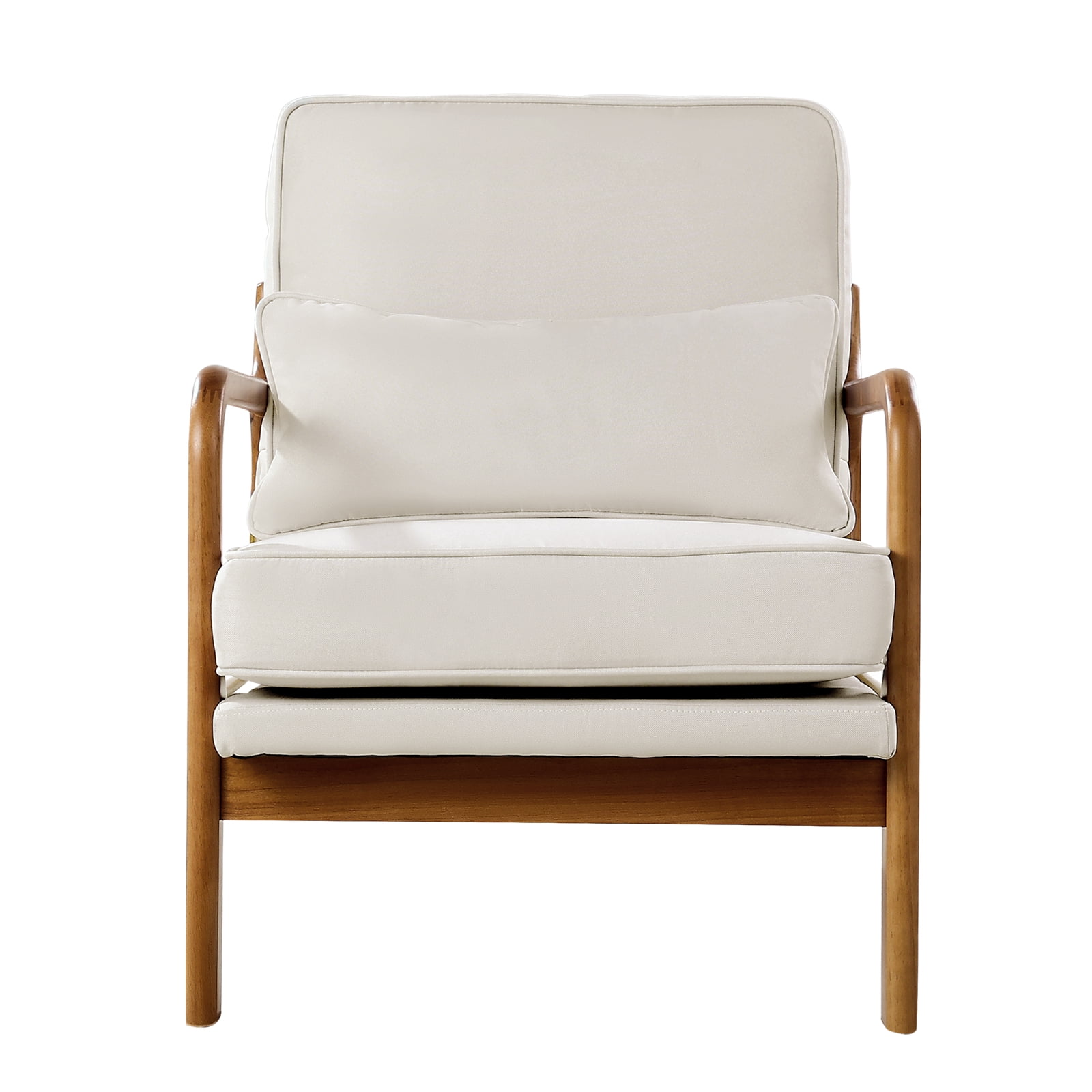 KFFKFF Mid-Century Modern Armchair with Solid Wood Frame, Non-Slip Legs, Upholstered Linen Fabric, and 5.7-Inch Thick Cushion for Living Room, Bedroom, or Office