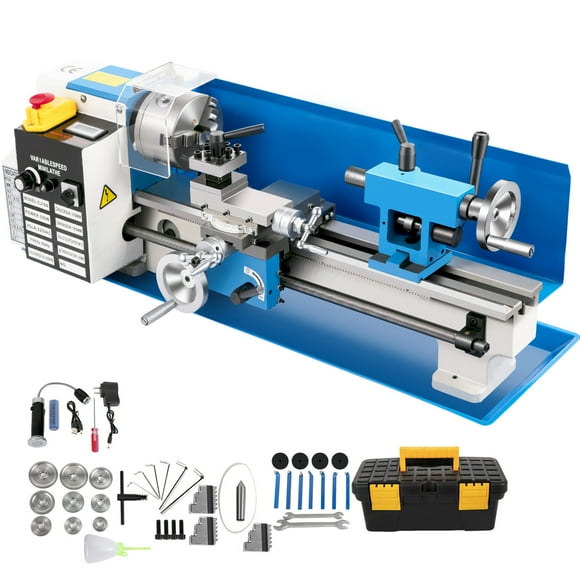 KFFKFF Mini Metal Lathe, 7"x14" Benchtop Metal Lathe, with 3-jaw Chuck CNC Mini Lathe Machine, Precision Mini Lathe w/Tool Box Digital Display, 550W Variable Speed 2250RPM Metal Lathe,