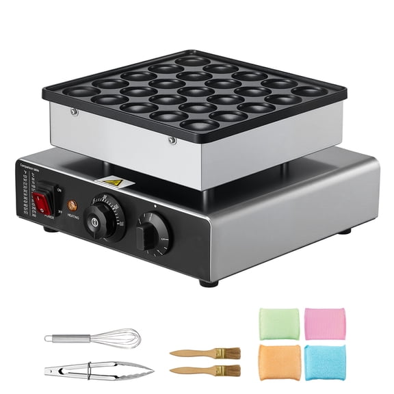 KFFKFF Mini Pancake Maker, 25PCS 43mm Diameter Dutch Muffin Waffle Machine, Non-stick Stainless Steel Poffertjes Grill, Electric Dorayaki Maker with Temp & Time Control for Home and Commercial Use