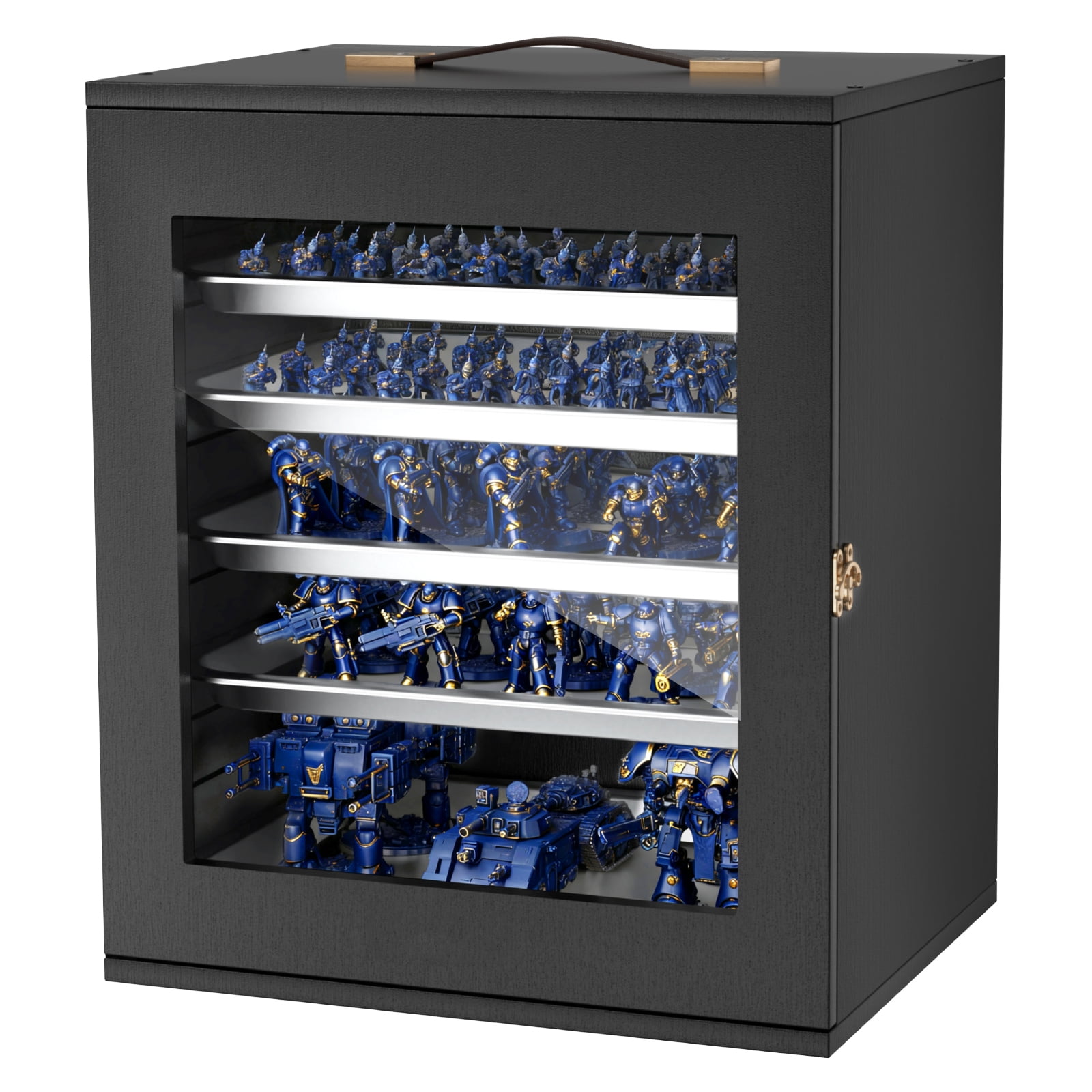 KFFKFF Miniatures Storage Case Wooden Display Holder with 5 Trays & 13 Compartments