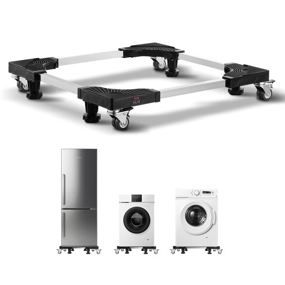 KFFKFF Mobile Base for Refrigerator, Supports up to 1100 lbs, Equipped with 8 Secure Twin Wheels and 4 Brakes, Adjustable from 27.5 to 35.4 Inches, Furniture Dolly Suitable for Washer, Fridge