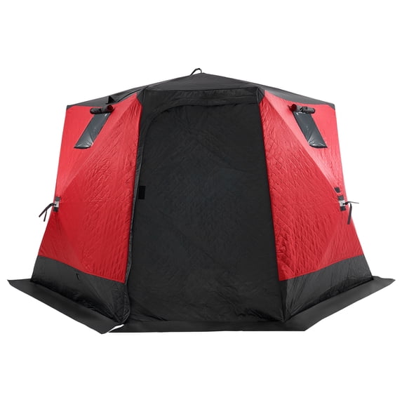 KFFKFF Mobile Ice Haven, 6-8 Person Pop-Up Ice Fishing Hub, 50 Sq Ft Fishing Zone, 130"x130" Winter Angling Shelter, Includes Anchors, Ropes, Transport Bag