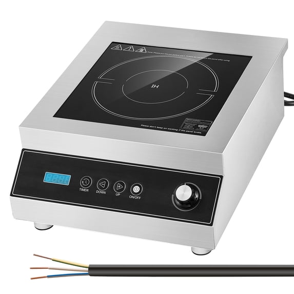 KFFKFF Mobile Induction Cooking Surface, 5000W Professional Induction Heater with 16 Heat Levels, Stainless Steel Tabletop Induction Warming Plate with 4H Timer, Safety Lock