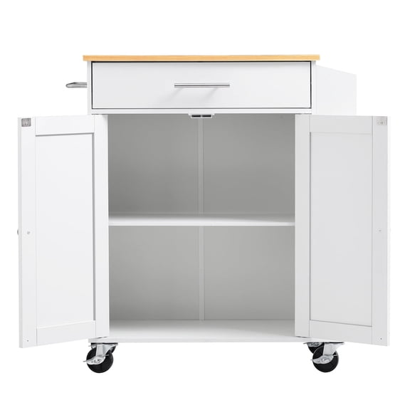 KFFKFF Mobile Kitchen Island Cart with Storage, 31.3 in Wide Rolling Cabinet on Swivel Wheels, Includes Drawer, Storage Space, Spice/Towel Rack, Table for Dining Room, White