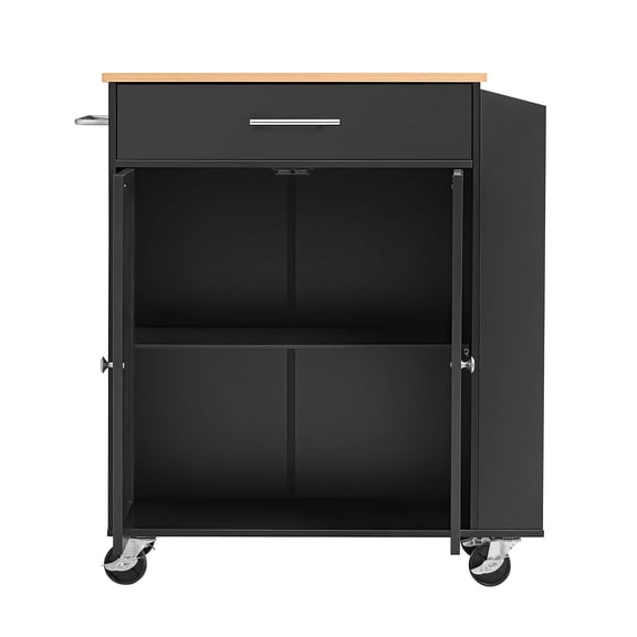 KFFKFF Mobile Kitchen Island Cart with Storage, 31.3 in Wide Rolling Organizer with Drawer, Cabinet, Spice/Towel Rack, and Table for Home or Dining Room, Black
