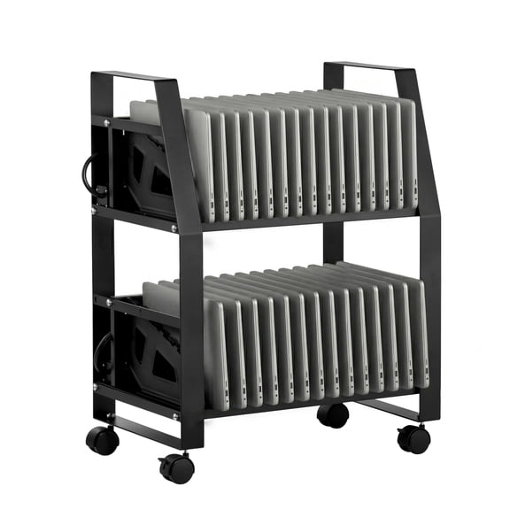 KFFKFF Mobile Laptop Charging Cart, Holds 32 Devices, Open Design with Wheels, Compatible with Tablets and Laptops up to 15.6 Inches, Convenient Slots for Easy Access, Surge Protection