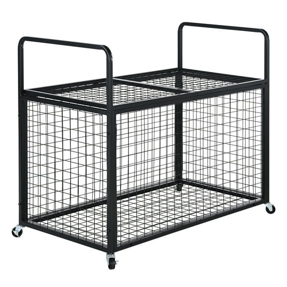 KFFKFF Mobile Sports Ball Cage, Secure Double-Top Basketball Storage, Equipment Organizer for Both Indoor and Outdoor Use, Durable Steel Rack for Home, Schools, and Gyms