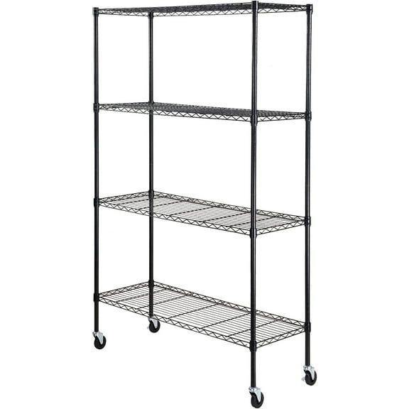 KFFKFF Mobile Storage Unit, 4-Level Adjustable, Supports 700 lbs, Robust Garage Metal Wire Organizer Rack, Black, Dimensions: 47.2" L x 17.7" W x 74" H, Ideal for Kitchen, Pantry, Basement, Bathroom