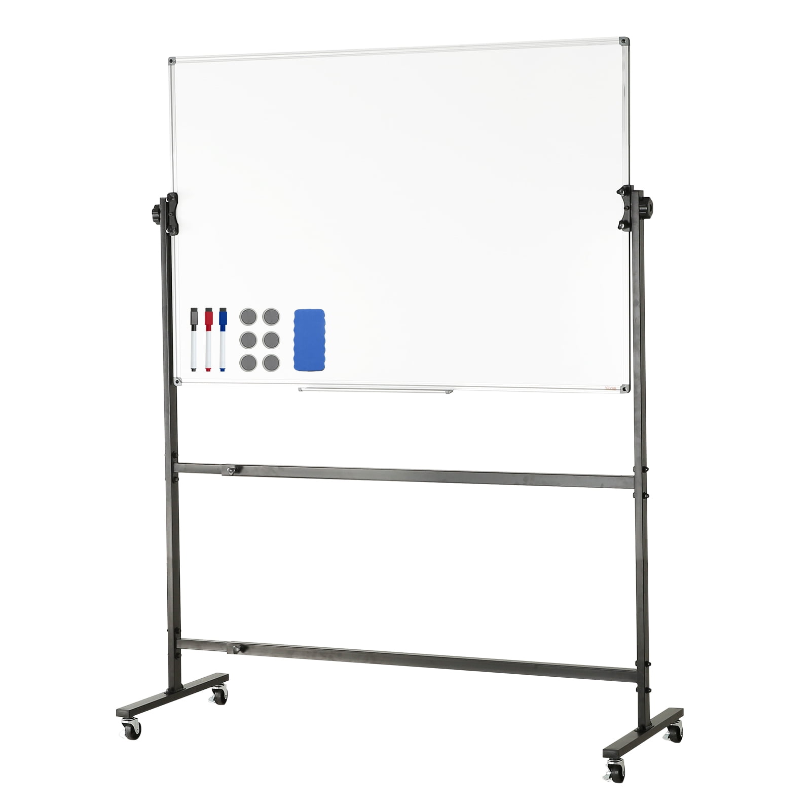 KFFKFF Mobile Whiteboard, 48x32 inch Dual-Sided Magnetic Rolling Whiteboard, 360° Rotatable Adjustable Height Dry Erase Board with Casters & Portable Tray for Educational Institutions and Workplaces
