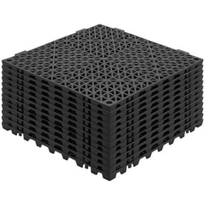 KFFKFF Modular Interlocking Cushion, Set of 12, 12" x 12" Drainage Floor Mats, Soft PVC Non-Slip Tiles with Drainage Holes for Wet Areas like Bathrooms, Kitchens, Pools, and Restrooms, Black