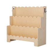KFFKFF Montessori-Inspired 3-Tier Kids Bookshelf with Scalloped Design, Front-Facing Bookcase for Toddlers, Includes Dual Hooks for Backpacks, Ideal for Kids' R