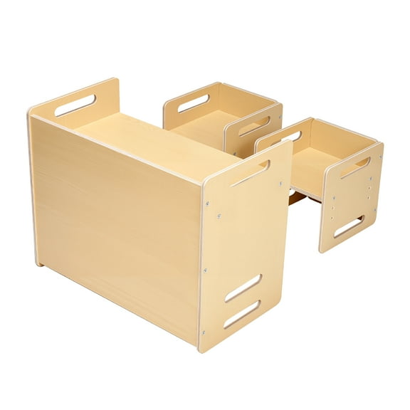 KFFKFF Montessori Transition Table and Chair Collection, Timber Infant Table and Chair Duo with 2 Seats, Modifiable Elevation Montessori Seat and Engagement Table, Perfect for Study, Mealtime