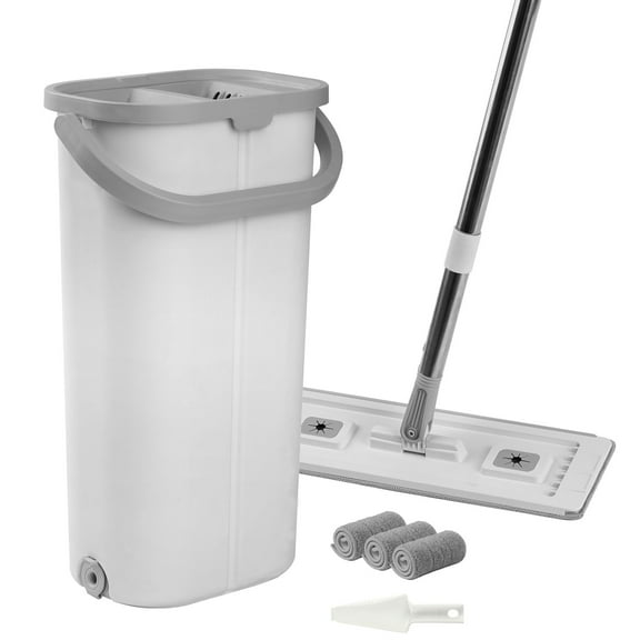 KFFKFF Mop and Bucket Combo, Suitable for Wet & Dry Cleaning, Mop and Bucket Kit with 3 Reusable Microfiber Pads, Flat Mop with Durable Stainless Steel Handle, Ideal for Hardwood, Tile,Vinyl Cleaning