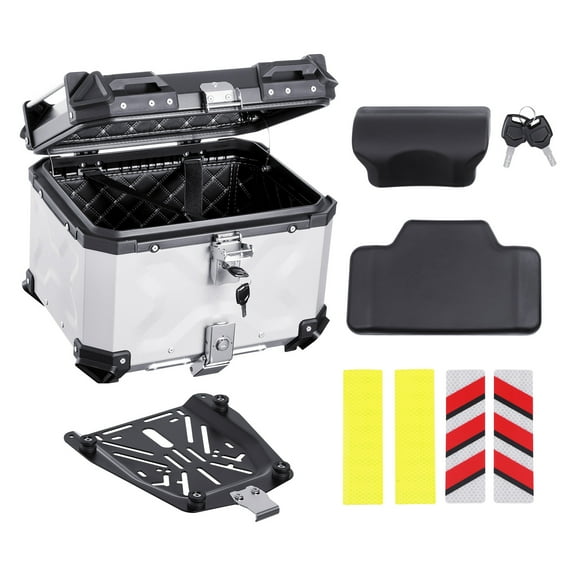 KFFKFF Motorbike Rear Case, All-Purpose Metal Alloy Motorcycle Trunk with Leather Interior, 45L Water-Resistant Removable Motorbike Rear Box with Lock & Back Padding