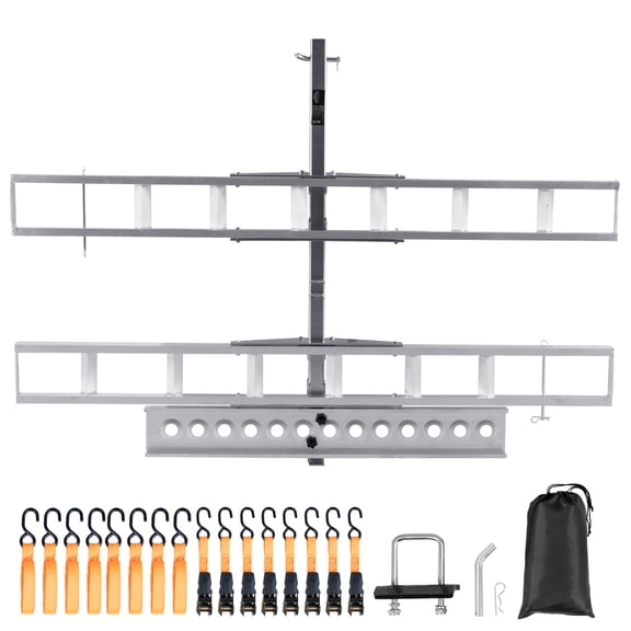 KFFKFF Motorcycle Carrier for 2 Bikes, 600 LBS Capacity, Hitch Mount with Loading Ramp, Scooter and Dirt Bike Hauler, Includes Ratchet Straps and Stabilizer