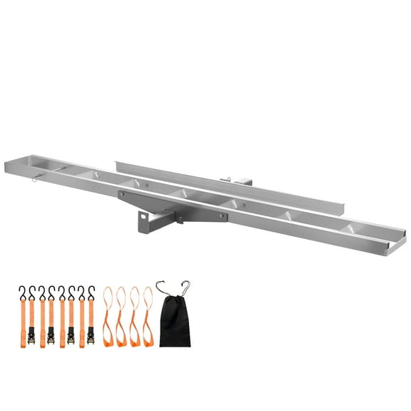 KFFKFF Motorcycle Carrier, 400 lbs Capacity, Aluminum Hitch Mount Rack with 47in Loading Ramp, Straps & Stabilizer, Scooter Dirt Bike Transport Solution for Vehicles with 2-Inch Hitch Receiver