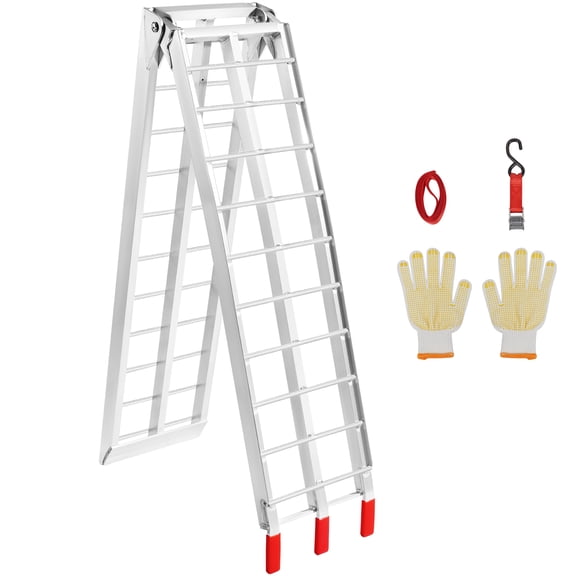 KFFKFF Motorcycle Ramp, 750lbs Capacity, Foldable for Truck Beds, Trailers, with Straps for Bikes, UTVs, Mowers, 89"x12", Single