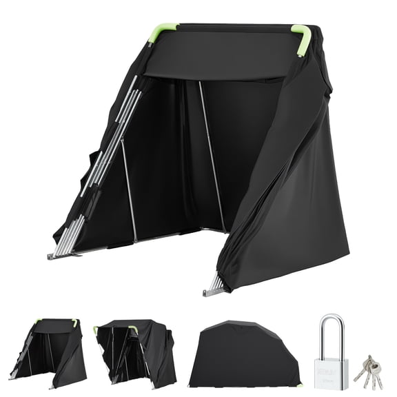 KFFKFF Motorcycle Storage Shelter with Security Lock, 600D Oxford Flip-Up Garage Tent, Durable All-Weather Cover with Ventilation Windows, 136x54x75 in Outdoor Vehicle Shelter, Black