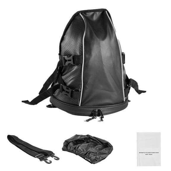 KFFKFF Motorcycle Tail Bag, 10 L Rear Seat Bag with Waterproof Cover, Outdoor Motorbike Luggage Storage Trunk Backpack with Shoulder Strap and Inner Pocket, Black